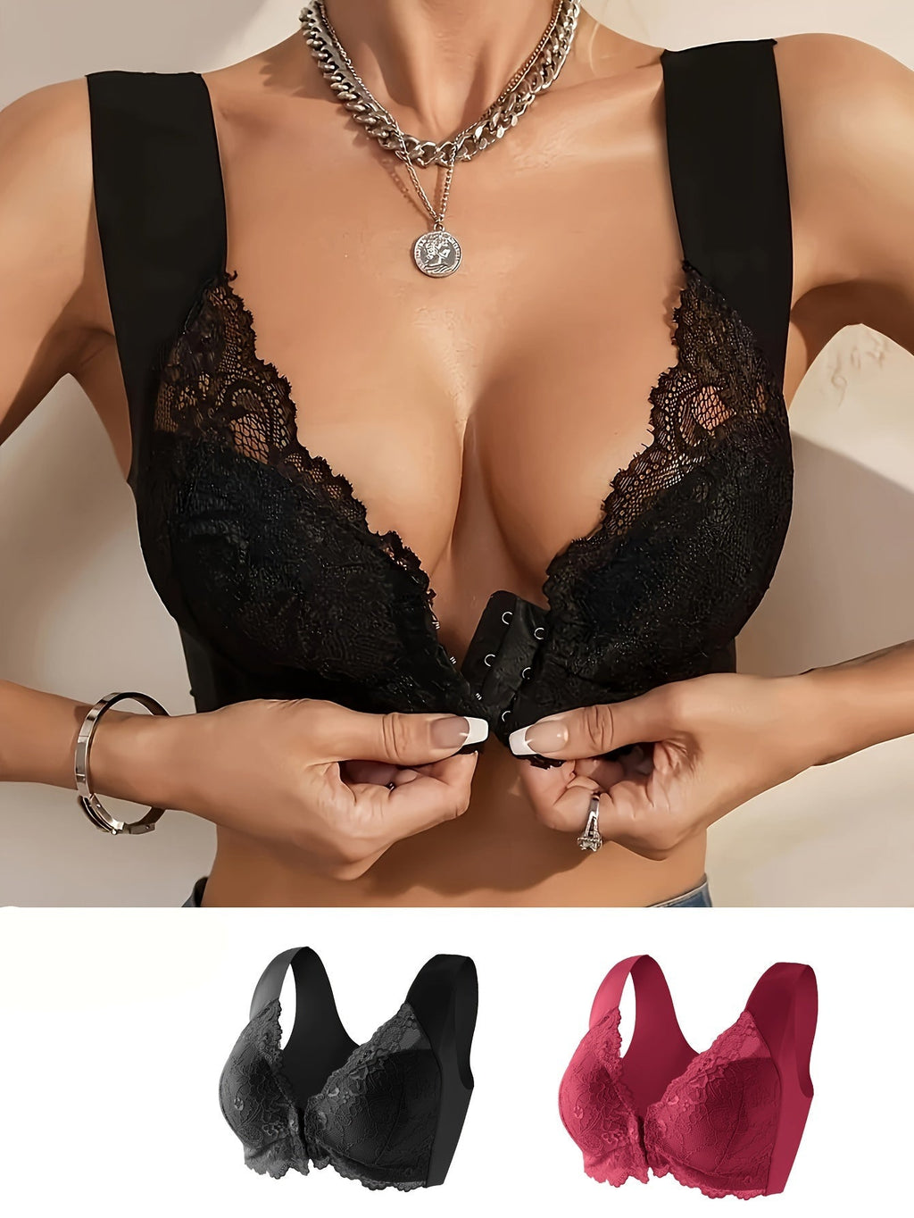 Kit de 2 Sujetadores de Encaje Push Up con Cierre Delantero